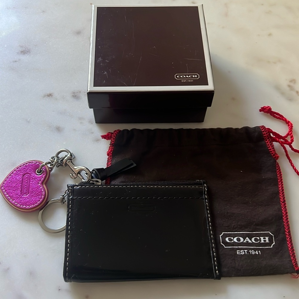 Black Coach Wallet with Heart Charm